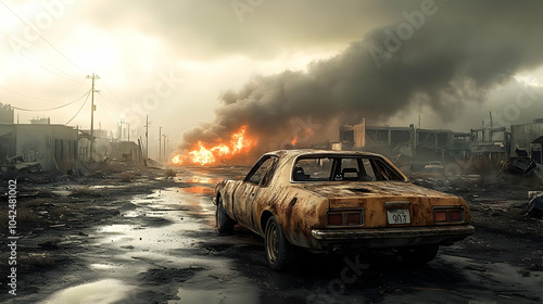 A desolate scene with a rus...