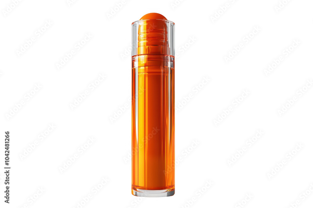 Orange lip balm tube with transparent cover isolated on transparent background, png file, no background png file