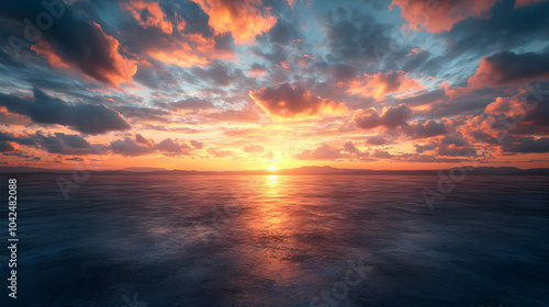 Sunset Over Ocean with Dramatic Clouds - Realistic Image