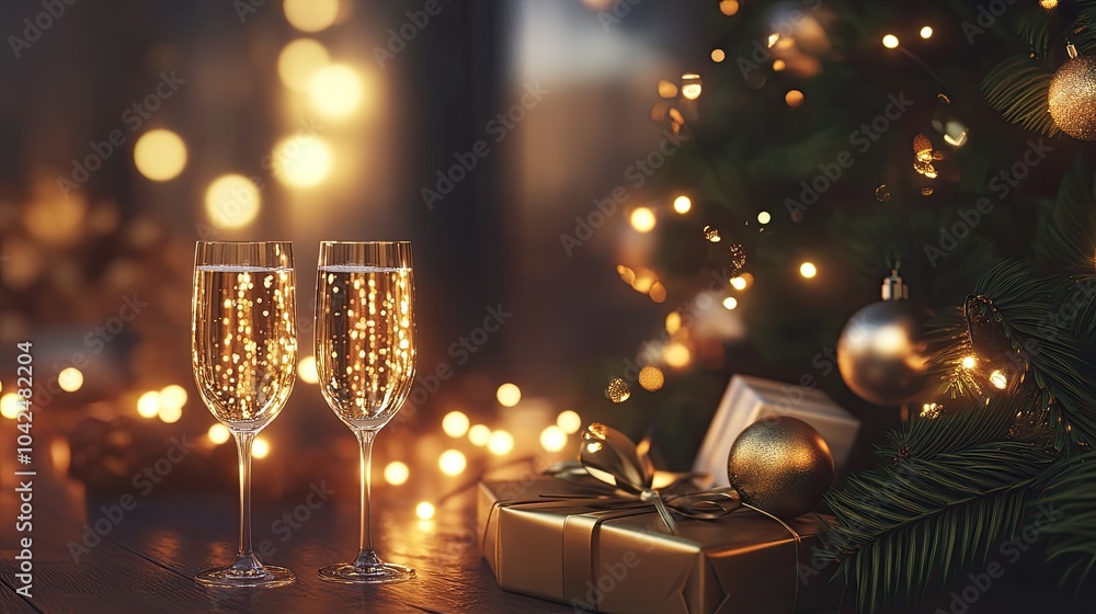 Elegant Toast with Sparkling Glasses and Holiday Decor Elegant Toast with Sparkling Glasses and Holiday Decor