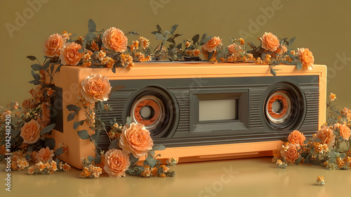 A vintage radio surrounded ...
