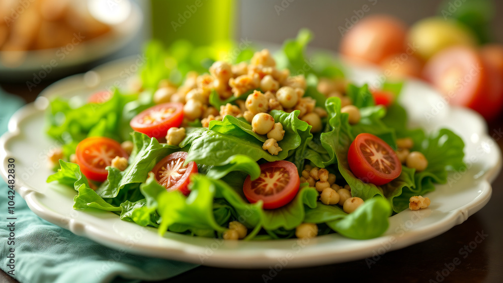 A Beautifully Arranged Colorful Plate of Fresh Salad with Assorted Toppings A Beautifully Arranged Colorful Plate of Fresh Salad with Assorted Toppings