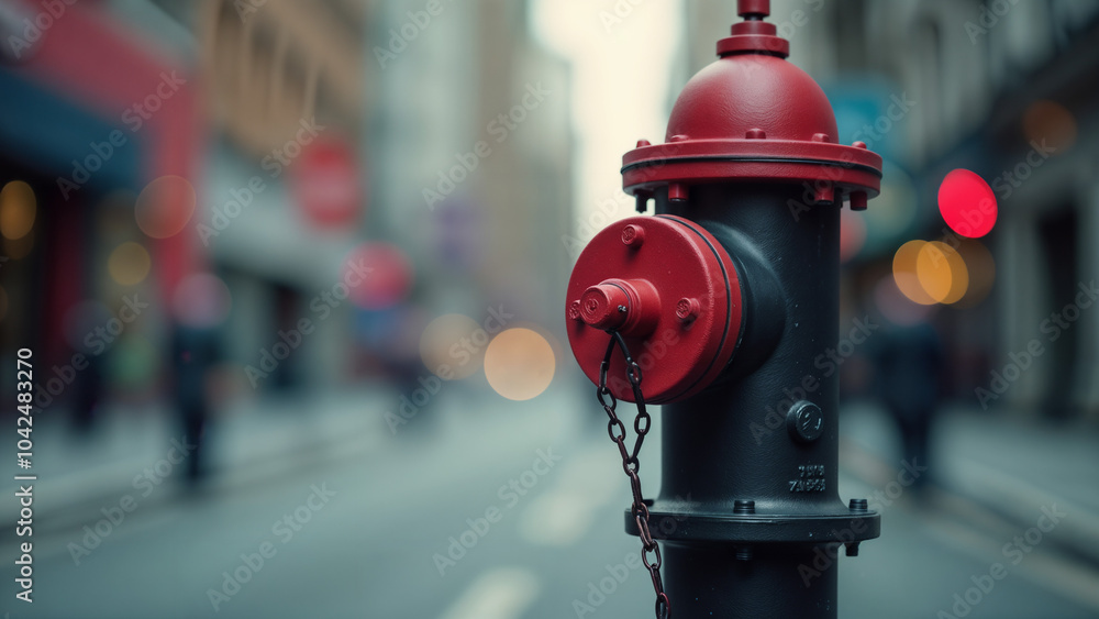 A Striking Black and Red Fire Hydrant Adding Character to the Urban Environment A Striking Black and Red Fire Hydrant Adding Character to the Urban Environment