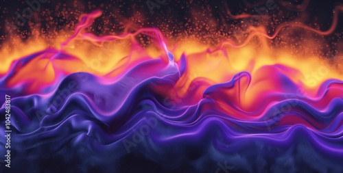 4K Colorful Y2K Flames Macro Photography with Purple and Orange Gradient, Black Outline, Smoke Pattern, Psychedelic Dark Blue and Yellow Palette, Hyper Realistic, High Resolution