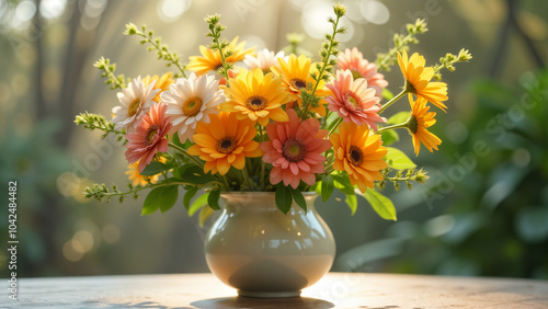 Wallpaper Mural An Elegant Display of Colorful Flowers in a Graceful Vase on a Table Enhancing Indoor Aesthetics Torontodigital.ca