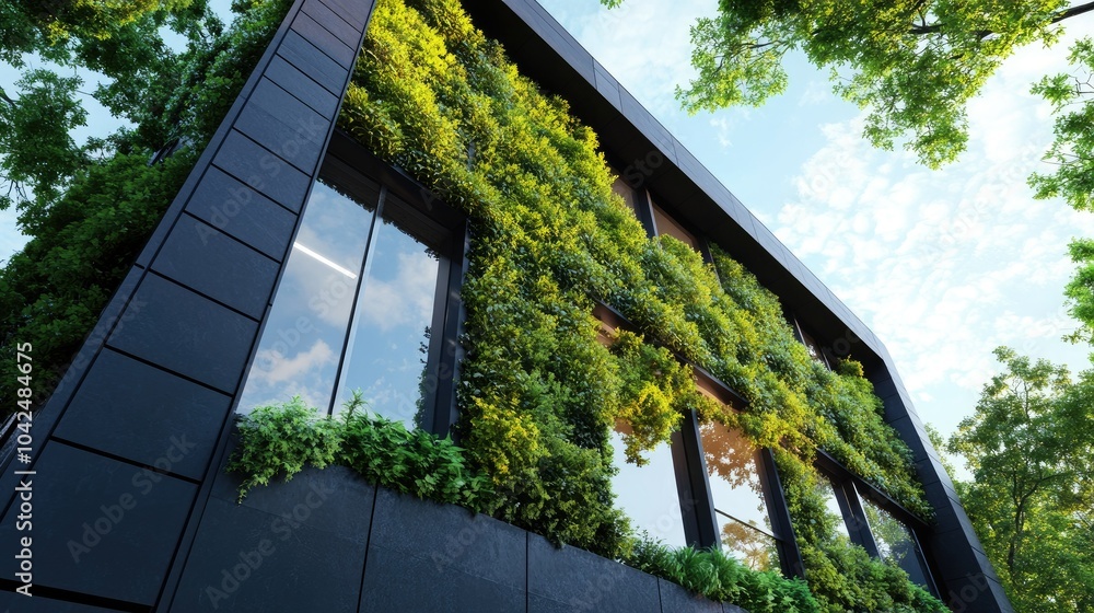 Modern Green Wall on Urban Building Facade Modern Green Wall on Urban Building Facade