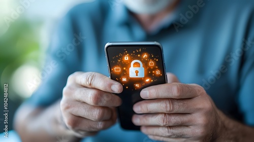 Smartphone with a large glowing lock icon on the screen symbolizing advanced cybersecurity measures and secure digital access to data and applications