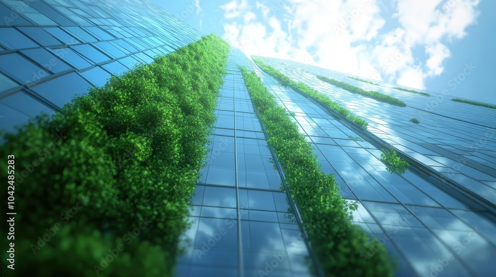 Modern Building with Vertical Greenery and Sky View Modern Building with Vertical Greenery and Sky View