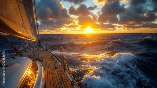 Sailboat navigating waves a...