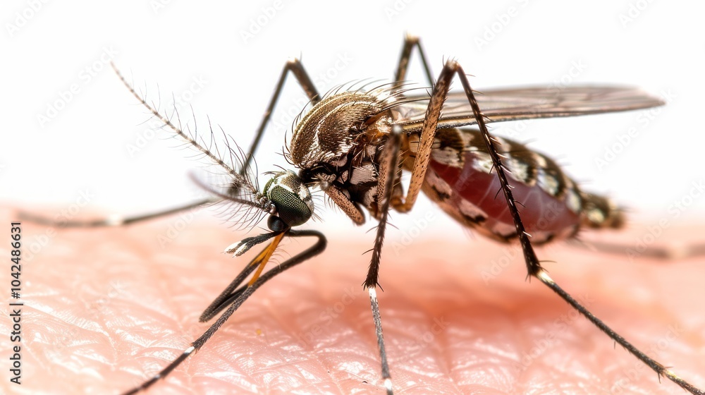 Close-up of a Mosquito Feeding on Human Skin Close-up of a Mosquito Feeding on Human Skin