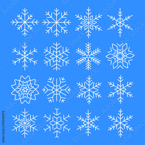 Winter Snowflake Vector Illustrations with Blue Background