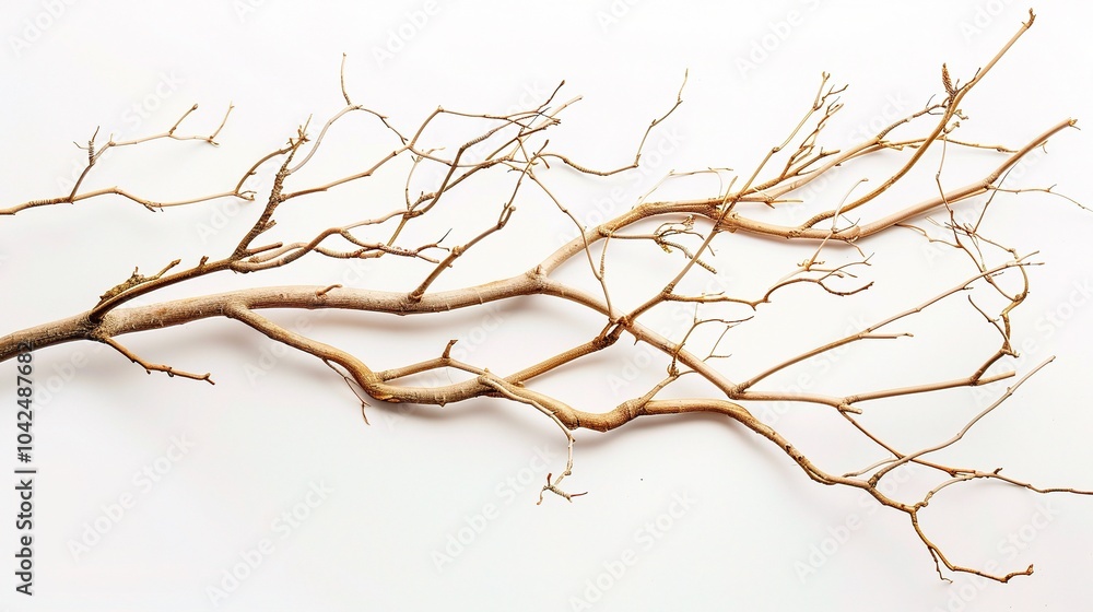 Dry tree branches isolated on white background - a stark and delicate sight. This image presents dry tree branches standing out against a pure white backdrop Dry tree branches isolated on white background - a stark and delicate sight. This image presents dry tree branches standing out against a pure white backdrop