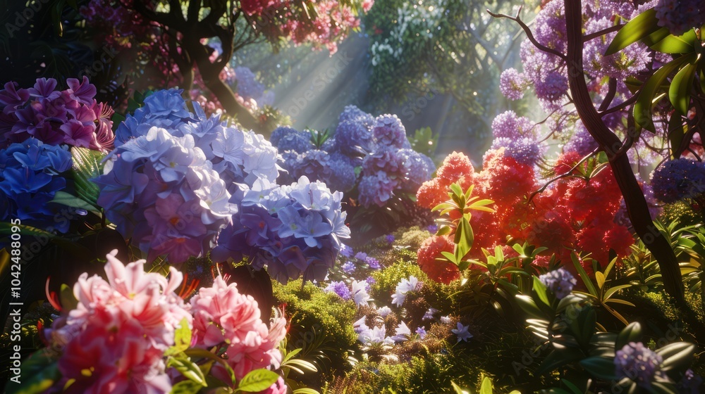 Obraz premium Sunbeams Through a Blooming Forest