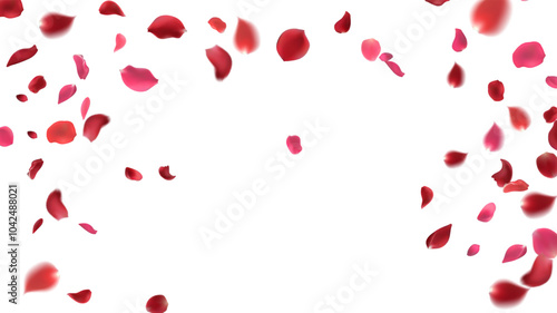 Rose petals or sakura flying petals, romantic background with realistic pink cherry flower petals flow or falling motion. Love, romance, floral spring season