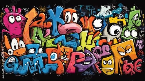 Wallpaper Mural Colorful graffiti with cartoon characters. Torontodigital.ca