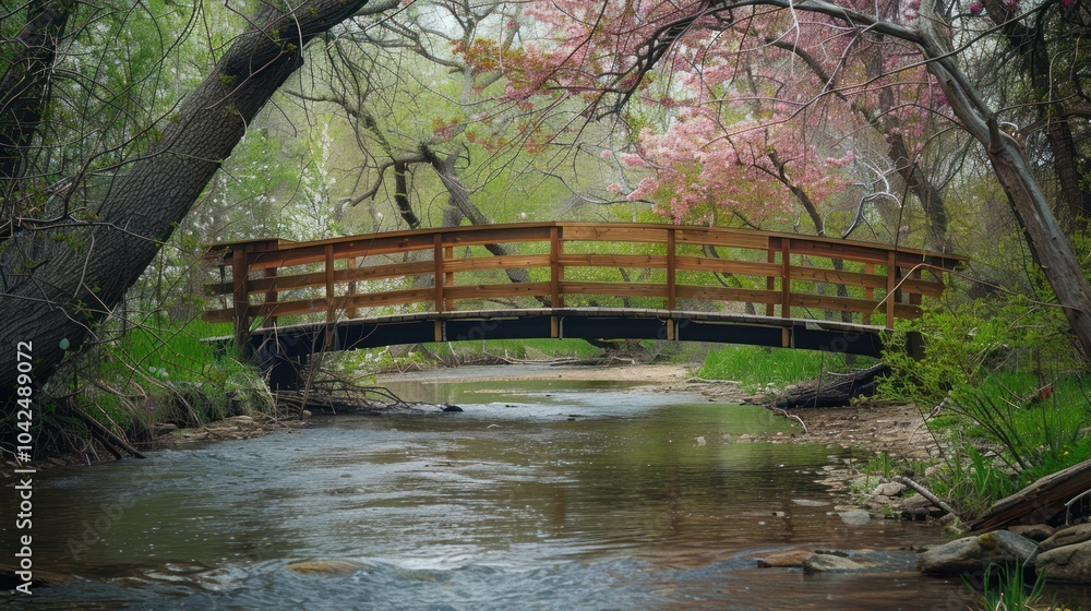 Fototapeta premium Wooden Bridge Over a Tranquil Stream
