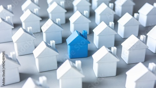 A blue house is the only one in a row of white houses