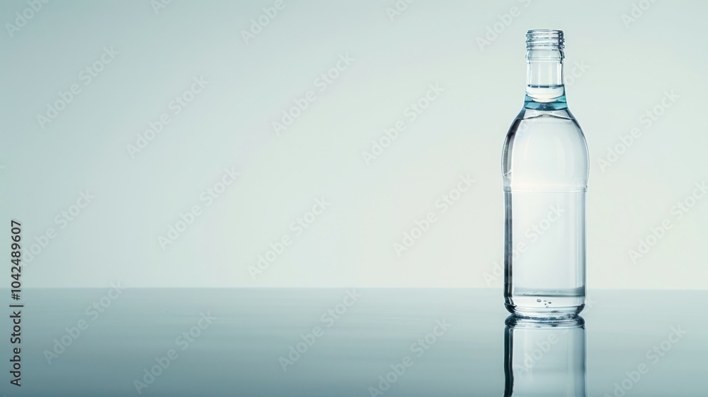 Glass Bottle of Water on Reflective Surface Glass Bottle of Water on Reflective Surface