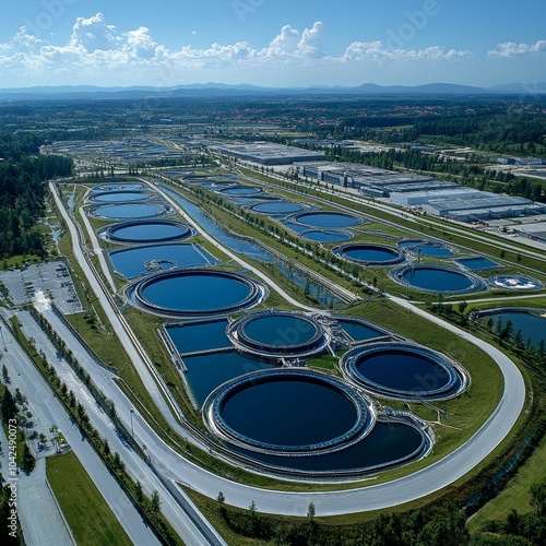 Toma aérea de empresa purificadora de agua, purificación de agua sal pañales para el uso público.

 photo