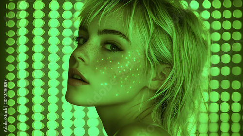 A woman with glowing green ...