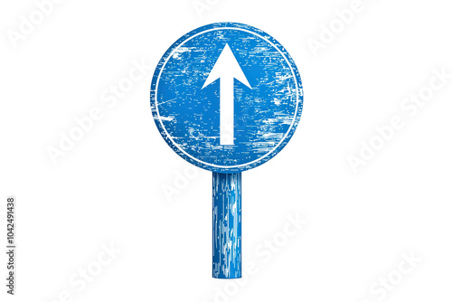 Blue directional traffic sign with an upward arrow on a white isolated background. isolated on transparent background. photo