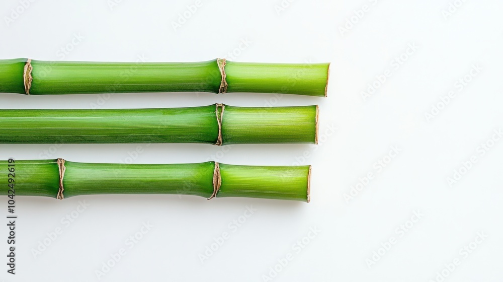 Fototapeta premium Freshly cut bamboo stalk with smooth texture, isolated on white background
