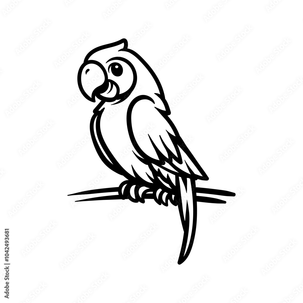 Fototapeta premium fun parrot bird cartoon character drawing coloring line art style sketch classic vintage design illustration