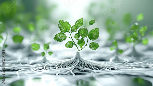 Lush green plants with root...