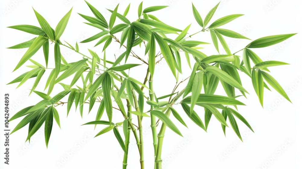 Vibrant green bamboo with delicate leaves spreading out, isolated on white background Vibrant green bamboo with delicate leaves spreading out, isolated on white background