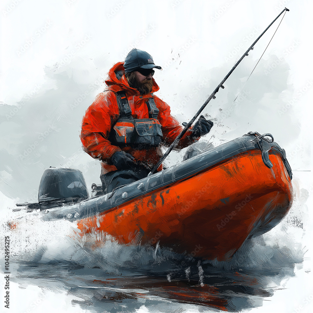 Fototapeta premium Fisherman in Norway: Cold-Water Sketch Style Capturing Stark Beauty