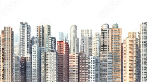 Wallpaper Mural Panorama of densely packed high-rise buildings with modern facades, isolated on white background Torontodigital.ca