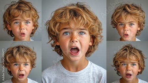 Foto collages de adolescentes o niños con diferentes expresiones en el rostro, queja, sorpresa, dolor o alegría.

 photo