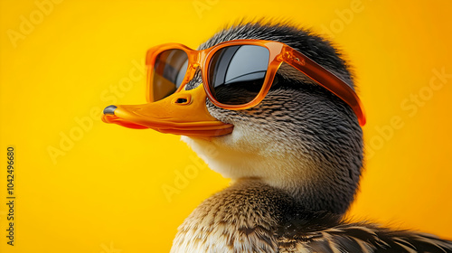 A duck wearing orange sungl...