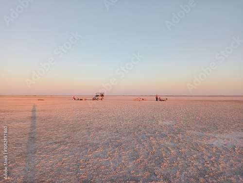 Sunset in Makgadikgadi Pans, Botswana photo