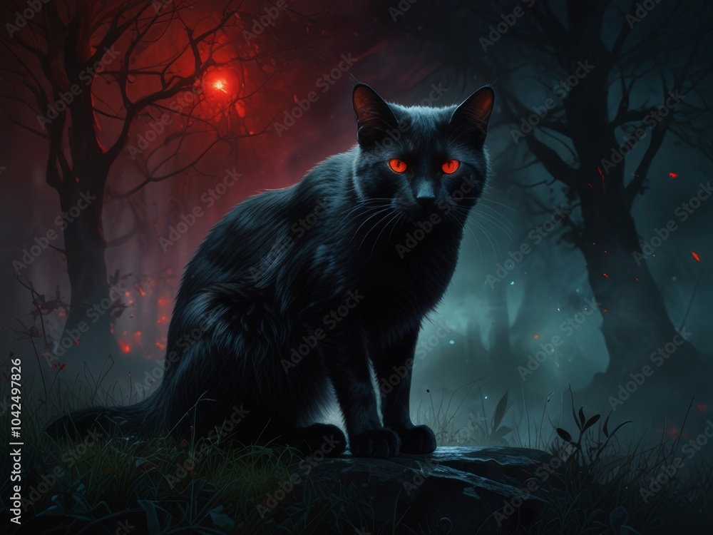Black Cat in a Mystical Forest Black Cat in a Mystical Forest