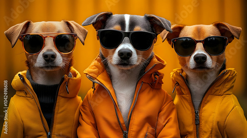 Three dogs in sunglasses an...