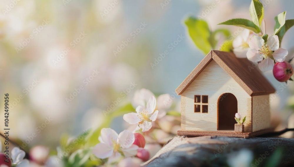 Tiny Wooden House Nestled in Blossoming Tree Tiny Wooden House Nestled in Blossoming Tree