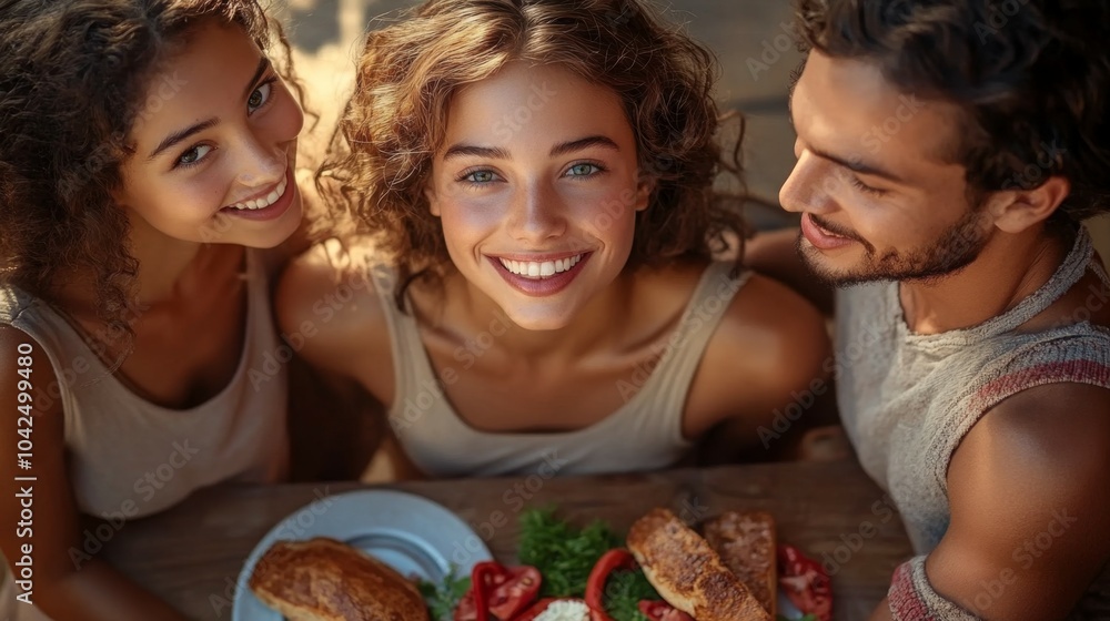Cenas de navidad entre amigos, disfrutar de la compañía de los seres queridos en épocas de navidad y fin de año. Concepto de festejos entre jóvenes de la familia.