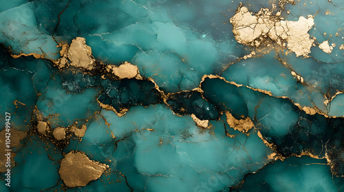Abstract teal and gold marb...