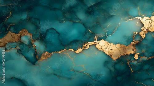 Abstract teal and gold marb...