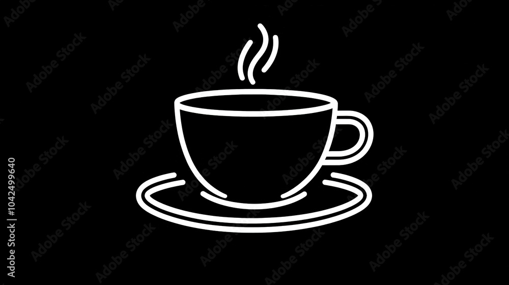Obraz premium Stylish Coffee Cup Icon in Line Art Design. This minimalist representation captures the essence of a classic coffee cup with clean lines and elegant curves, making it perfect for branding, 