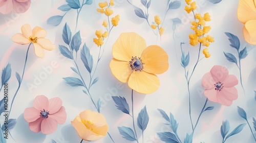 Floral Pattern with Yellow and Pink Blooms