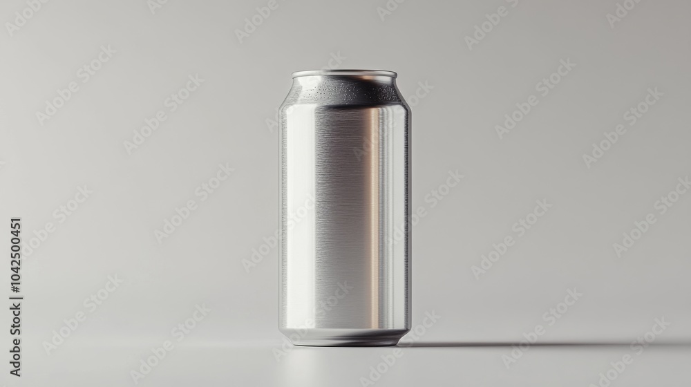 A single aluminum can stands upright on a white background. A single aluminum can stands upright on a white background.