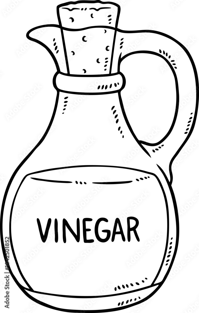 Vector Cartoon Hand Drawn Vinegar In A Bottle With Cork Line Art Vector Cartoon Hand Drawn Vinegar In A Bottle With Cork Line Art