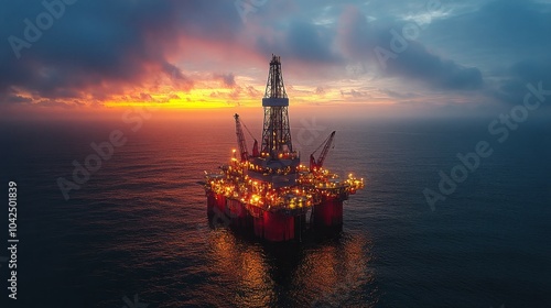 Plataforma petrolífera en alta mar, producción y extracción de petroleo u oro negro.. Concepto de industria del petróleo.