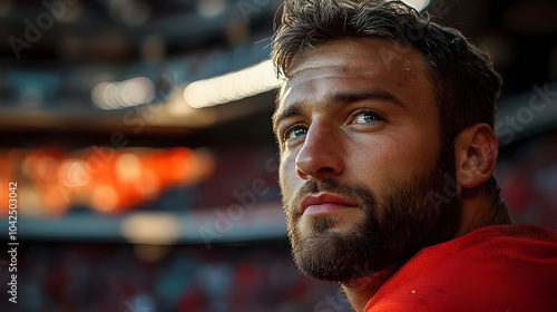 A focused athlete gazes int...