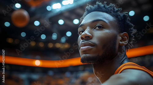 A focused basketball player...