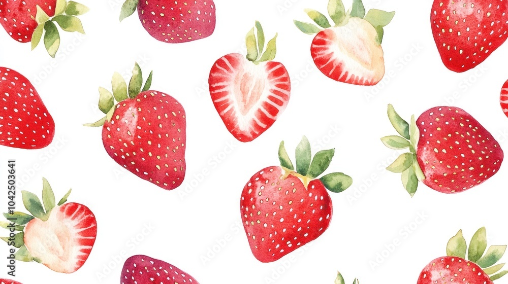 Watercolor Strawberry Pattern on White Background Watercolor Strawberry Pattern on White Background