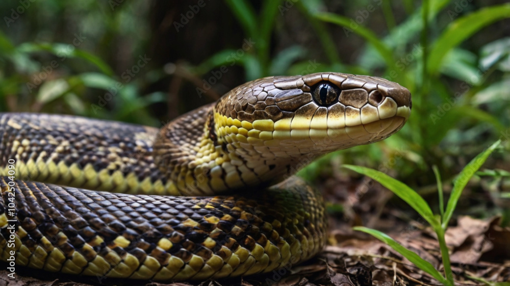 4k close up snake in the forest junggle rock. python snake. 4k close up snake in the forest junggle rock. python snake.