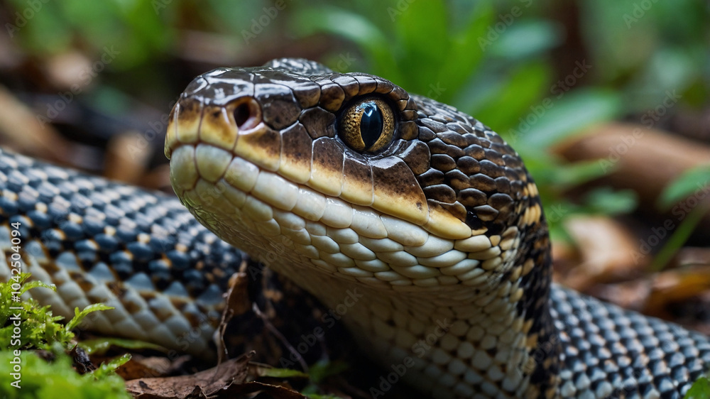 Fototapeta premium 4k close up snake in the forest junggle rock. python snake.